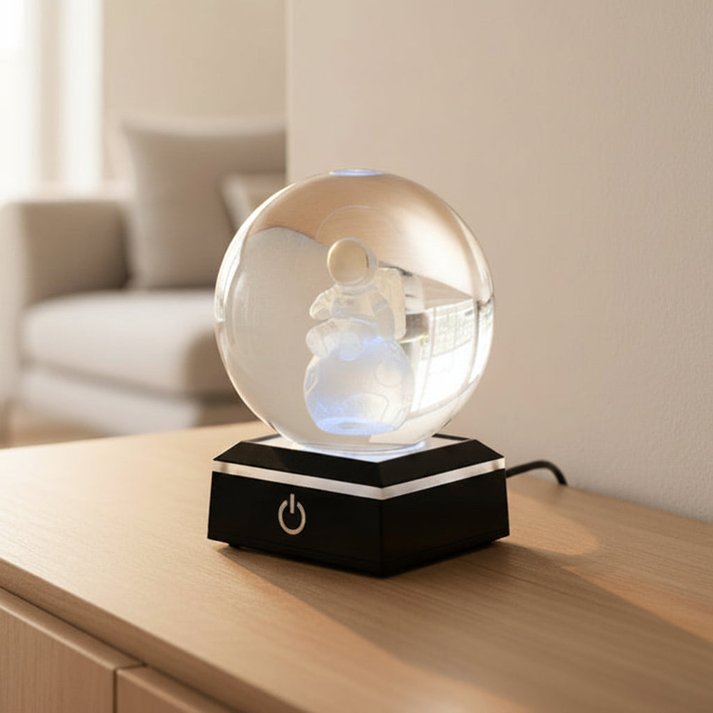 🌌 Sphère de Cristal Lumineuse Astronaute 3D – Socle LED Inclus | Fabriqué à Paris