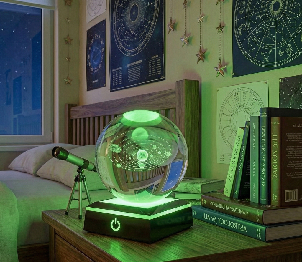 Sphère en verre transparente système solaire 3D + base LED