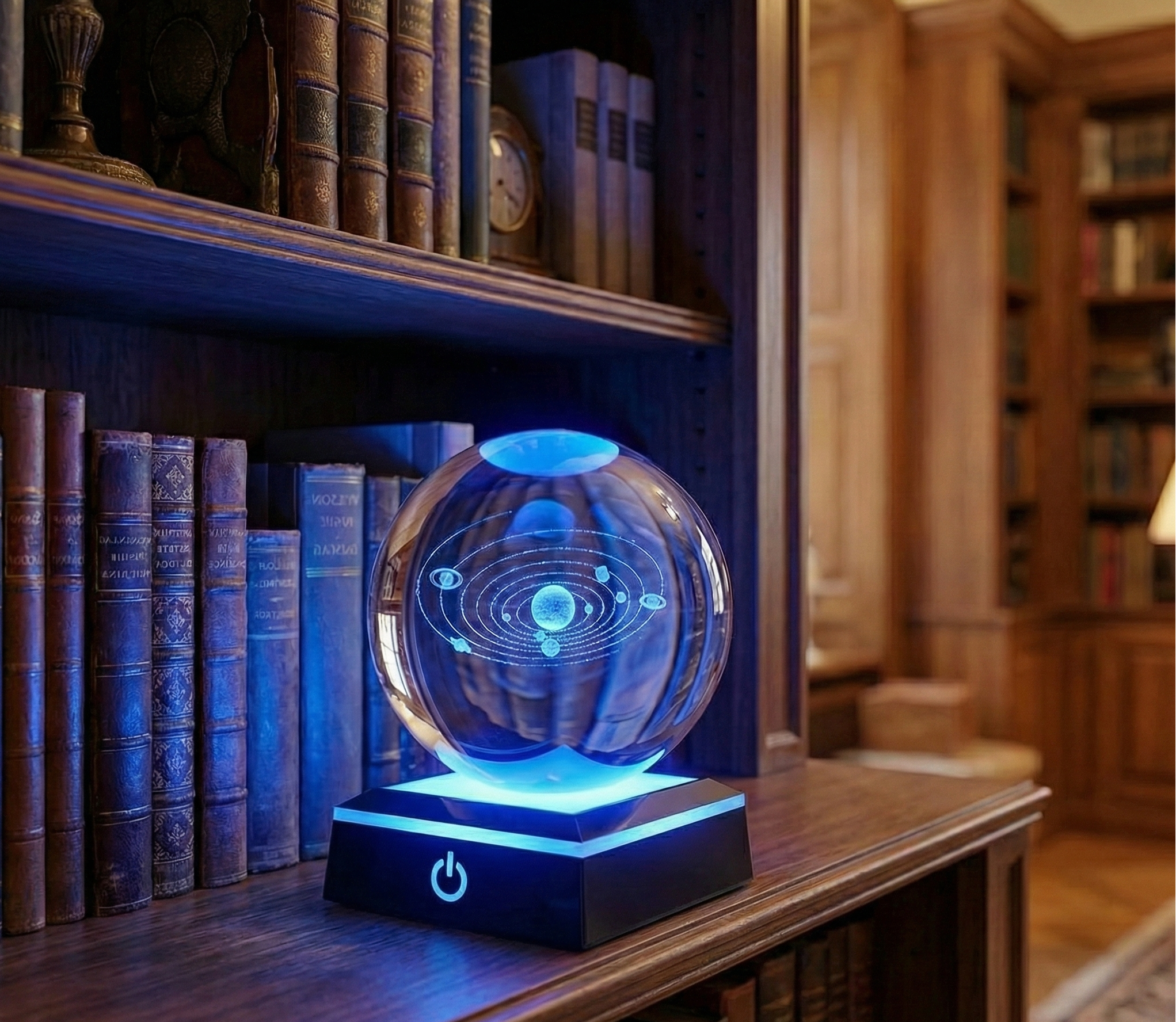 Sphère en verre transparente système solaire 3D + base LED
