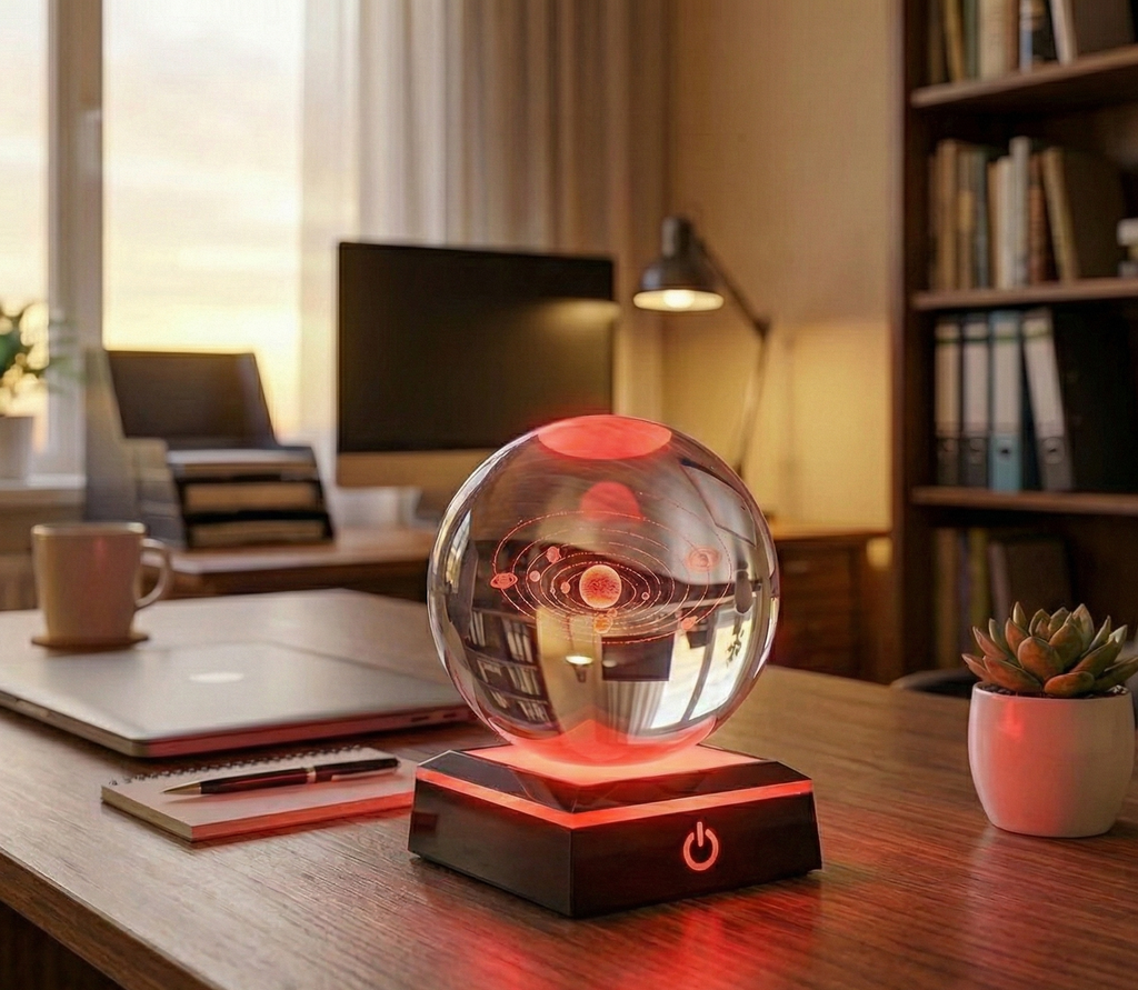 Sphère en verre transparente système solaire 3D + base LED