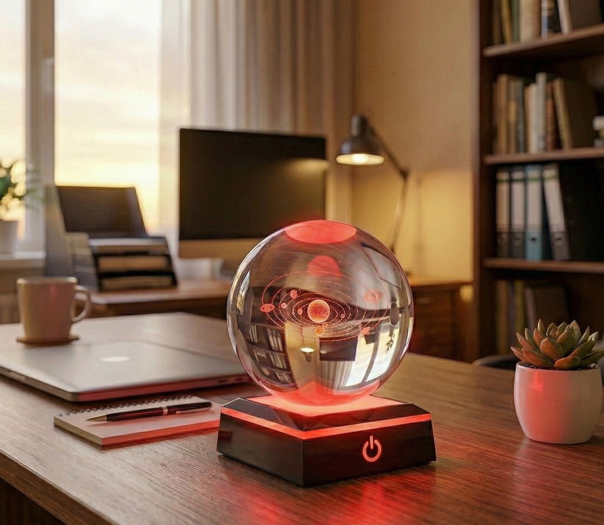 Sphère en verre transparente système solaire 3D + base LED